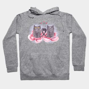 Watercolor cute couple cats and beautiful peonies. Hoodie